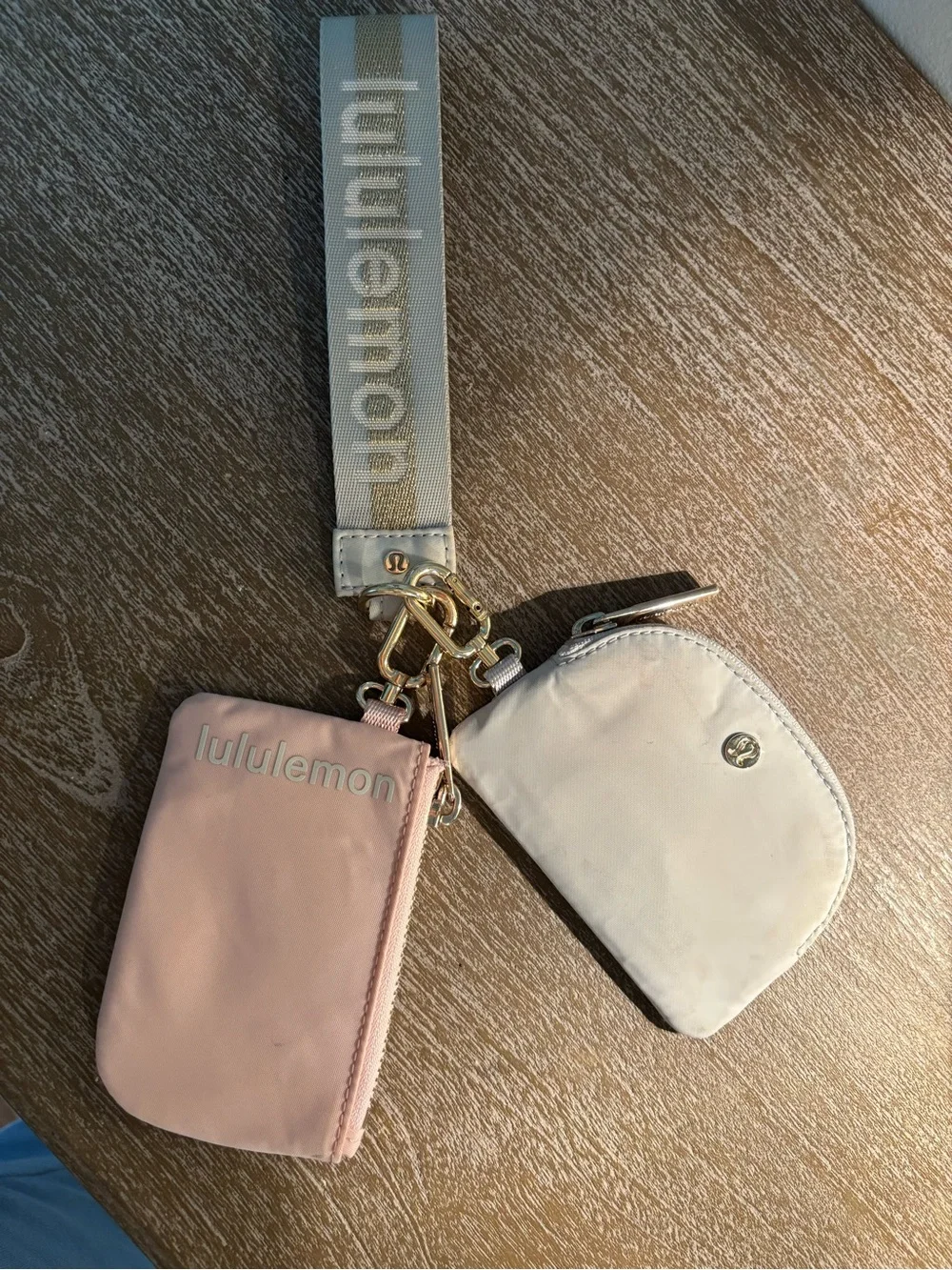 Lululemon Pink & Cream Key Pouch Set with Branded Strap